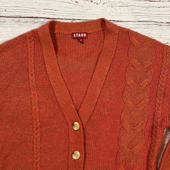Staud Blake Oversized Cable Knit Cardigan in Orange - Picture 6 of 11